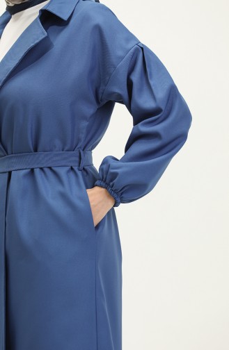 Button Detailed Trench Coat Blue 19148 14790