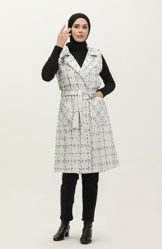 Gilet Tweed Avec Ceinture 5514-02 Blanc 5514-02