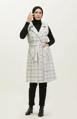 Gilet Tweed Avec Ceinture 5514-02 Blanc 5514-02