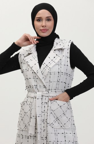 Gilet Tweed Avec Ceinture 5514-02 Blanc 5514-02