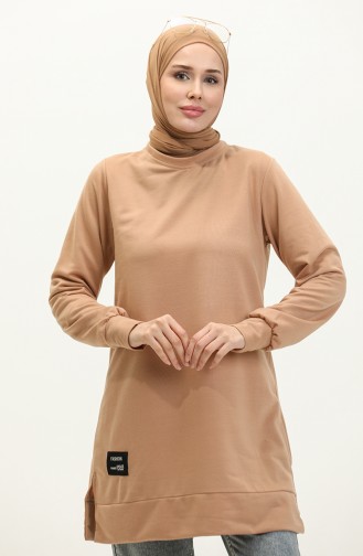 Slit Detailed Sports Tunic 0269-06 Beige 0269-06