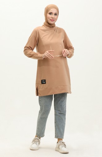 Slit Detailed Sports Tunic 0269-06 Beige 0269-06