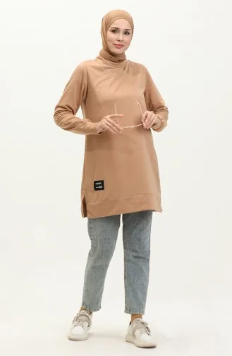 Schlitzdetaillierte Sporttunika 0269-06 Beige 0269-06