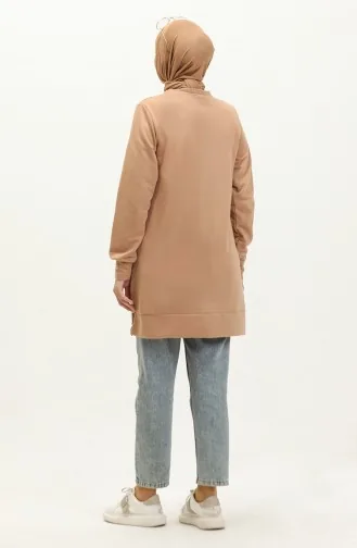Schlitzdetaillierte Sporttunika 0269-06 Beige 0269-06