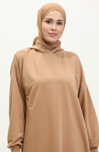 Lange Tunika Mit Kapuze 0271-06 Beige 0271-06