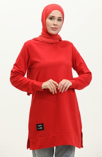 Yırtmaç Detaylı Spor Tunik 0269-05 Kırmızı 0269-05
