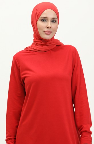 Yırtmaç Detaylı Spor Tunik 0269-05 Kırmızı 0269-05