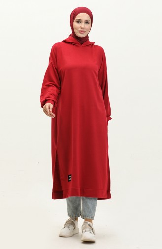 Kapüşonlu Uzun Tunik 0271D-01 Bordo