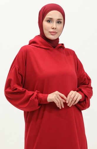 Kapüşonlu Uzun Tunik 0271D-01 Bordo