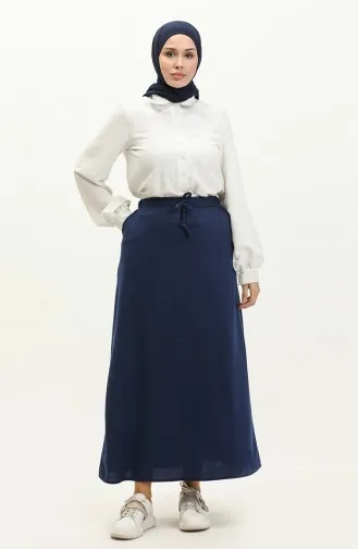 Jupe Taille Elastique Avec Poche 0268-02 Bleu Marine 0268-02