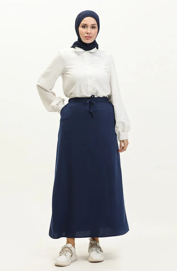 Jupe Taille Elastique Avec Poche 0268-02 Bleu Marine 0268-02