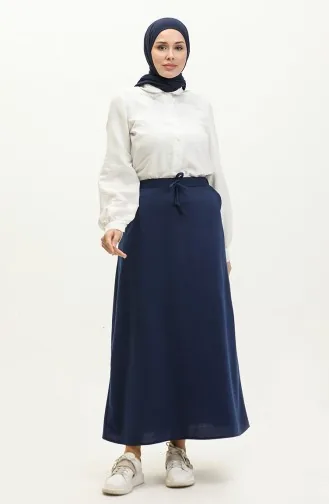 Jupe Taille Elastique Avec Poche 0268-02 Bleu Marine 0268-02