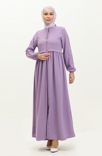 Pleated Zippered Abaya 4525-07 Lilac 4525-07