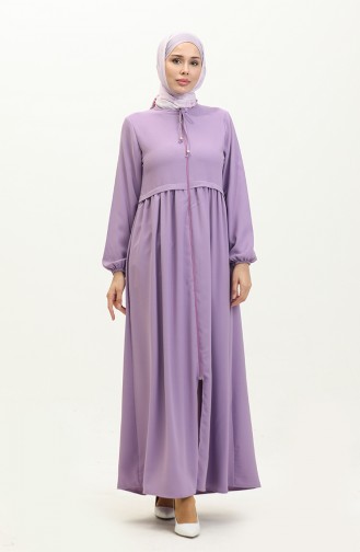 Abaya Plissée A Fermeture 4525-07 Lilas 4525-07