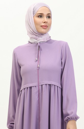 Abaya Plissée A Fermeture 4525-07 Lilas 4525-07