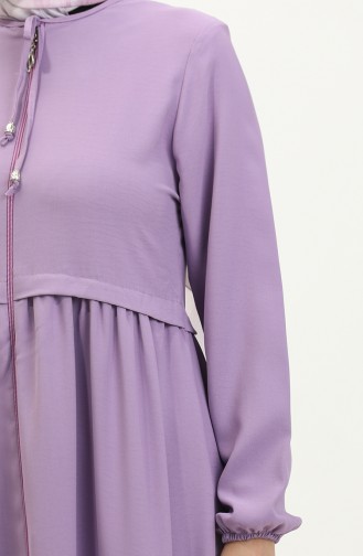 Abaya Plissée A Fermeture 4525-07 Lilas 4525-07