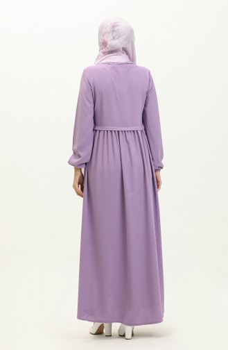 Pleated Zippered Abaya 4525-07 Lilac 4525-07