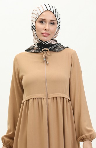 Pleated Zippered Abaya 4525-08 Milky Coffee 4525-08