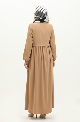 Pleated Zippered Abaya 4525-08 Milky Coffee 4525-08