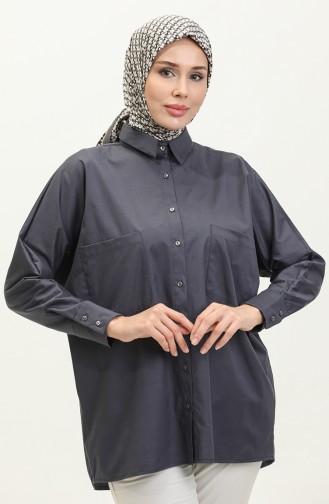 Chemise Oversize En Popeline Avec Poche 3001-04 Anthracite 3001-04