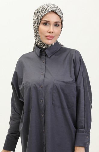 Oversize Cepli Poplin Gömlek 3001-04 Antrasit