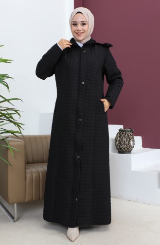 Manteau Matelassé à Motif Diamants Grande Taille 5062-01 Noir 5062-01