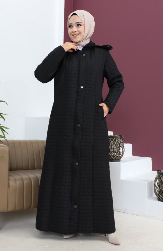 Manteau Matelassé à Motif Diamants Grande Taille 5062-01 Noir 5062-01