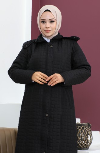 Manteau Matelassé à Motif Diamants Grande Taille 5062-01 Noir 5062-01