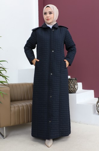 Manteau Matelassé à Motif Diamants Grande Taille 5062-02 Bleu Marine 5062-02