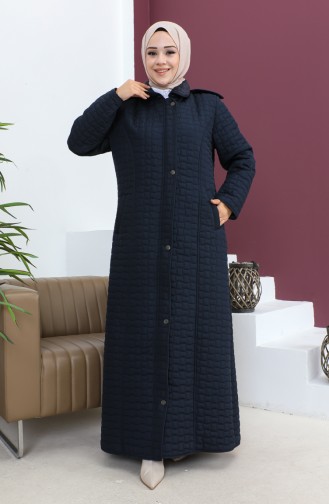 Large Size Diamond Pattern Quilted Coat 5062-02 Navy Blue 5062-02