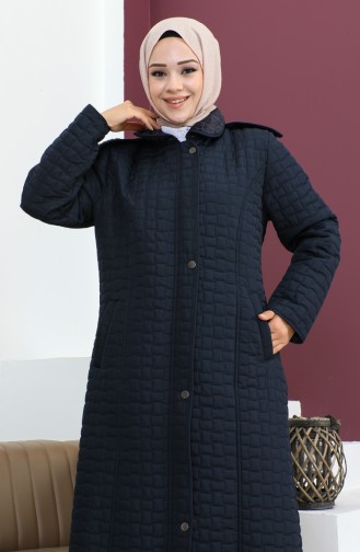 Large Size Diamond Pattern Quilted Coat 5062-02 Navy Blue 5062-02