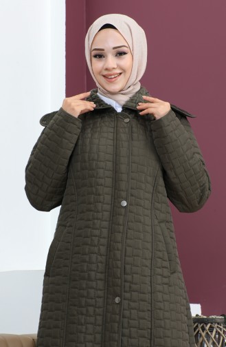 Manteau Matelassé à Motif Diamants Grande Taille 5062-03 Khaki 5062-03