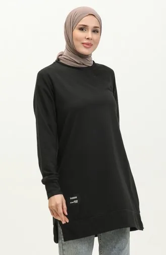 Schlitzdetaillierte Sporttunika 0269-02 Schwarz 0269-02