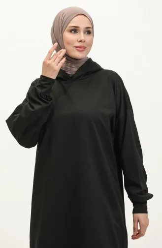 Kapüşonlu Uzun Tunik 0271-02 Siyah