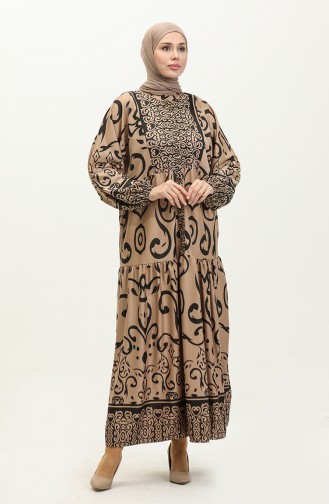 Yarasa Kol Desenli Elbise 5572-03 Vizon