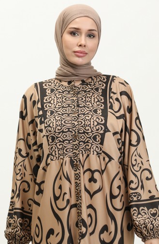 Yarasa Kol Desenli Elbise 5572-03 Vizon