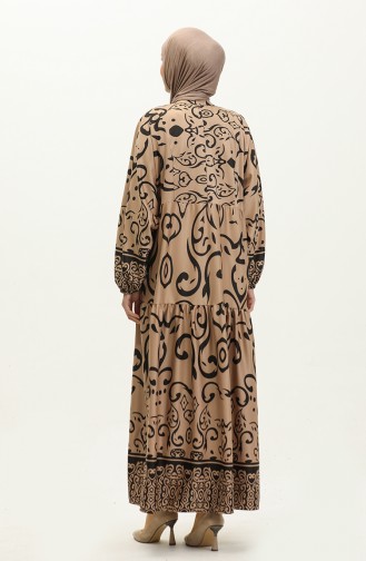 Yarasa Kol Desenli Elbise 5572-03 Vizon