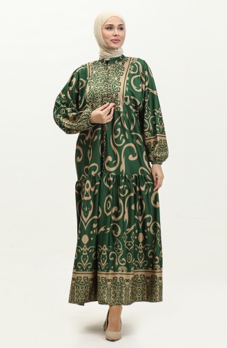Bat Sleeve Patterned Dress 5572-05 Green 5572-05