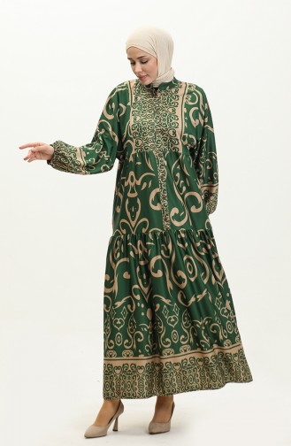Bat Sleeve Patterned Dress 5572-05 Green 5572-05
