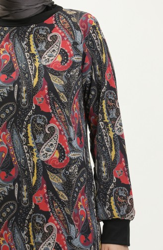Ribanalı Desenli Vual Elbise 0031-02 Gri