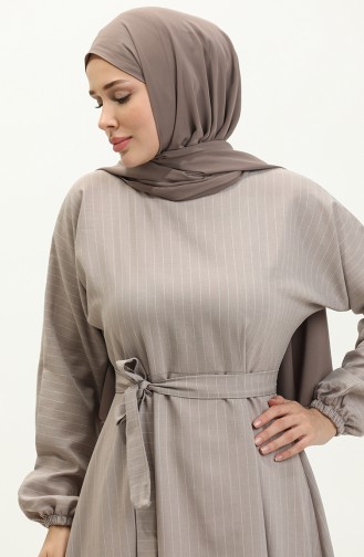 Yarasa Kol Çizgili Elbise 0270-01 Gri