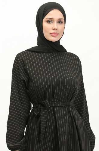فستان خطوط بأكمام فراشة  0270-03 أسود 0270-03