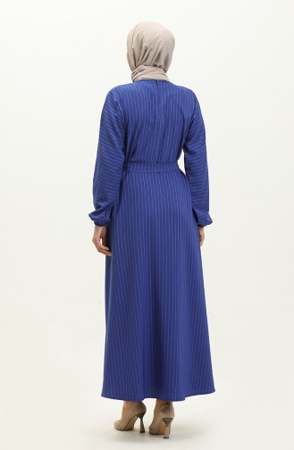 فستان خطوط بأكمام فراشة  0270-04 أزرق ملكي 0270-04