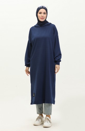 Hooded Long Tunic 0271-03 Navy Blue 0271-03