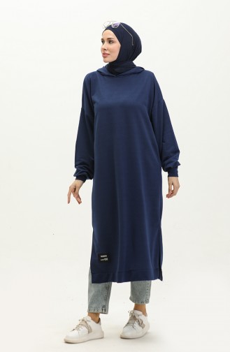 Hooded Long Tunic 0271-03 Navy Blue 0271-03