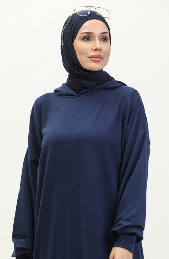 Hooded Long Tunic 0271-03 Navy Blue 0271-03