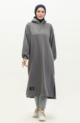 Kapüşonlu Uzun Tunik 0271-05 Gri