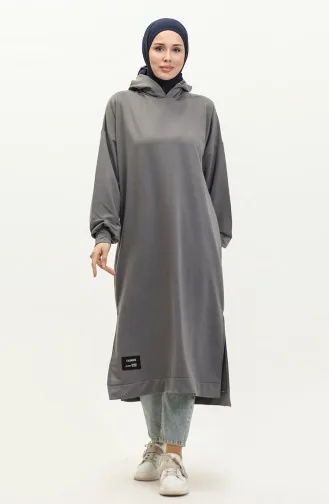 Lange Tunika Mit Kapuze 0271-05 Grau 0271-05
