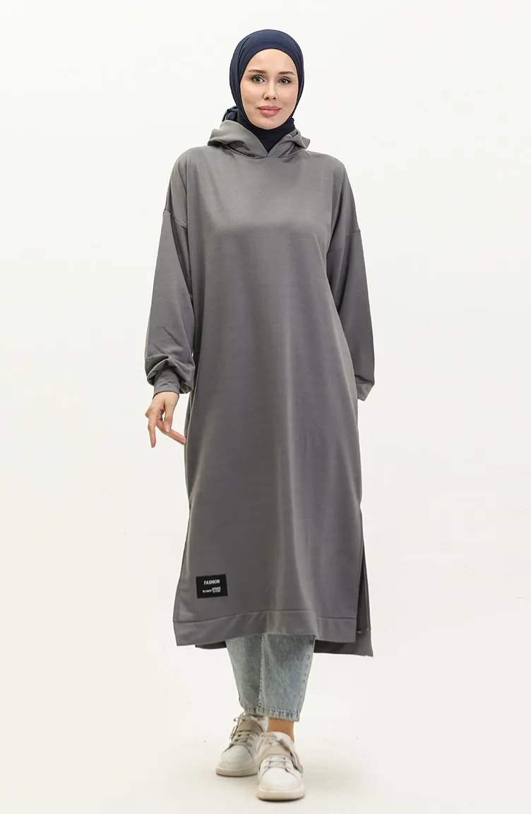 Lange Tunika Mit Kapuze 0271-05 Grau 0271-05