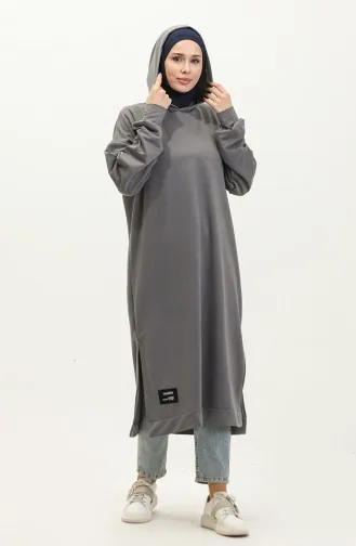 Lange Tunika Mit Kapuze 0271-05 Grau 0271-05